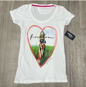New! Rockstars & Angels Freedom Women Patriotic Flag White Cotton Graphic Tee
